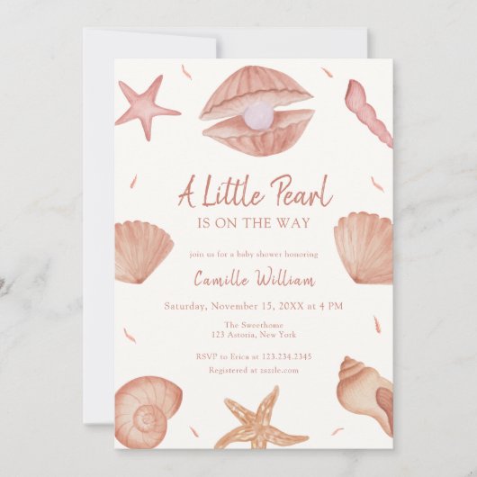 Neutral Summer Ocean Seashell Pearl Baby shower Kaart (Voorkant)