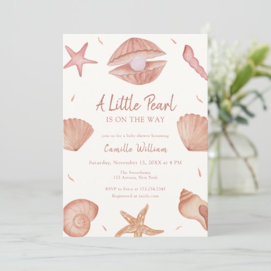Neutral Summer Ocean Seashell Pearl Baby shower Kaart (Staand voorkant)
