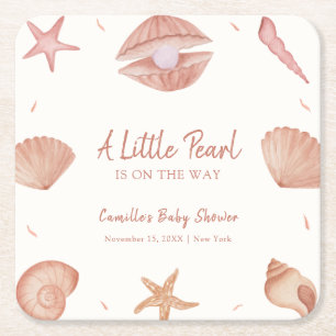 Neutral Summer Ocean Seashell Pearl Baby shower Kartonnen Onderzetters