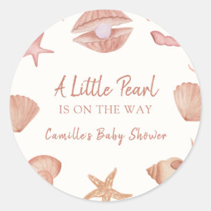 Neutral Summer Ocean Seashell Pearl Baby shower Ronde Sticker