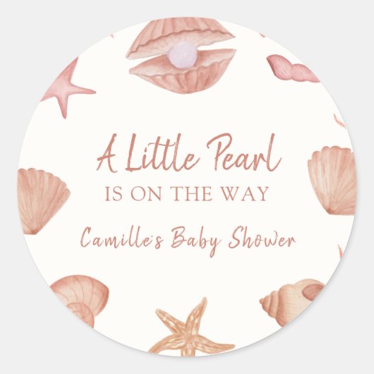 Neutral Summer Ocean Seashell Pearl Baby shower Ronde Sticker (Voorkant)