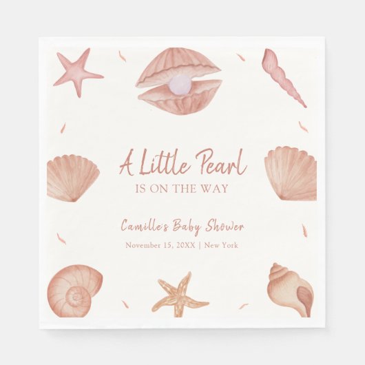 Neutral Summer Ocean Seashell Pearl Baby shower Servet (Voorkant)