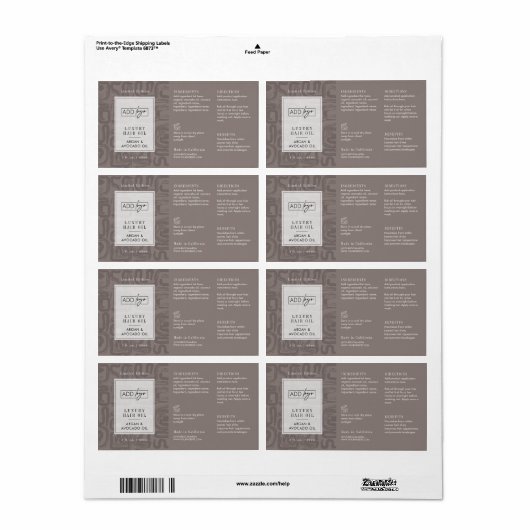 Neutral Tan Bohemian Logo 2OZ Dropper Bottle Etiket (Full Sheet)