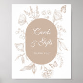Neutral Tan Floral Line Art Kaarten en geschenken Poster (Voorkant)