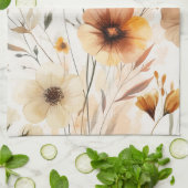 Neutral Tan Flowers Waterverf Blooms Elegant Theedoek (Gevouwen)