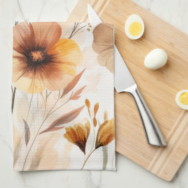 Neutral Tan Flowers Waterverf Blooms Elegant Theedoek