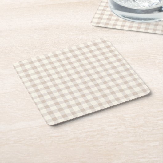 Neutral Tan Gingham Kartonnen Onderzetters (Schuin)