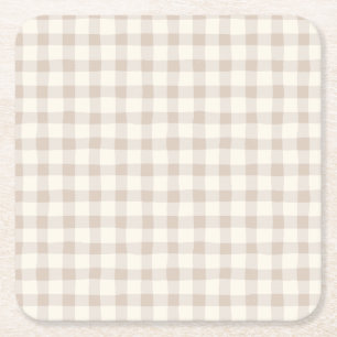 Neutral Tan Gingham Kartonnen Onderzetters