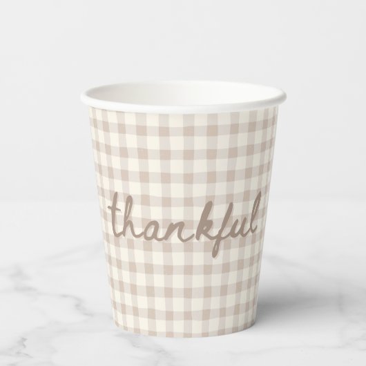 Neutral Tan Gingham  Papieren Bekers (Achterkant)