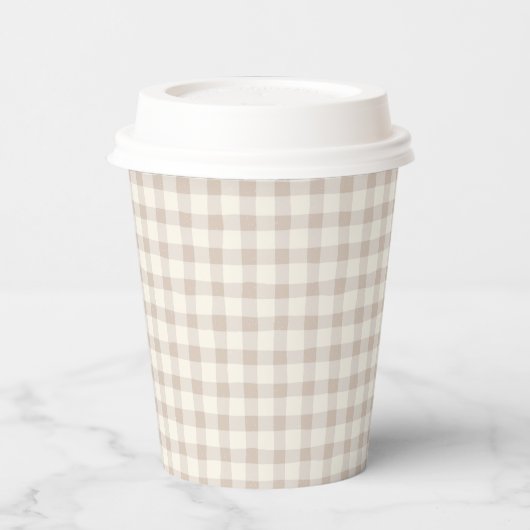 Neutral Tan Gingham Papieren Bekers (Links)