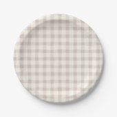 Neutral Tan Gingham Papieren Bordje (Voorkant)