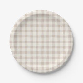 Neutral Tan Gingham Papieren Bordje