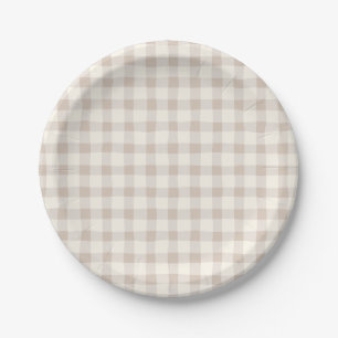 Neutral Tan Gingham Papieren Bordje