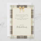 Neutral Tartan Bow Christmas One Photo Feestdagenkaart (Achterkant)