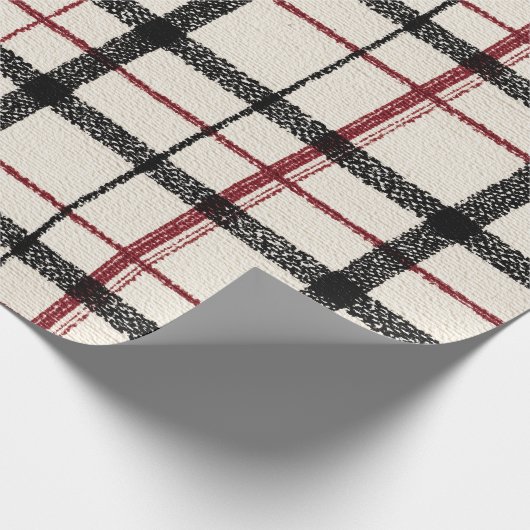 Neutral tartan white black and red cadeaupapier (Hoek)