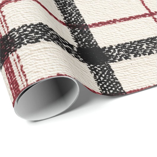 Neutral tartan white black and red cadeaupapier (Rol Hoek)