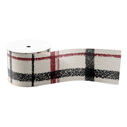 Neutral tartan white black and red grosgrain lint (Spoel)
