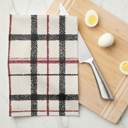 Neutral tartan white black and red theedoek (Quarter Fold)