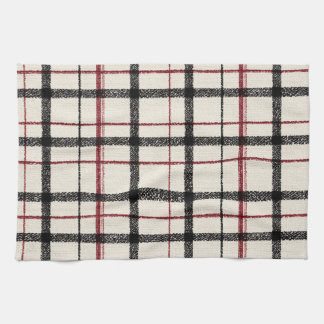 Neutral tartan white black and red theedoek
