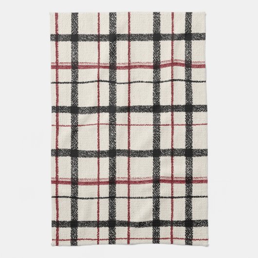 Neutral tartan white black and red theedoek (Verticaal)