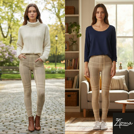 Neutral Taupe Brown Beige Classic Plaid Leggings