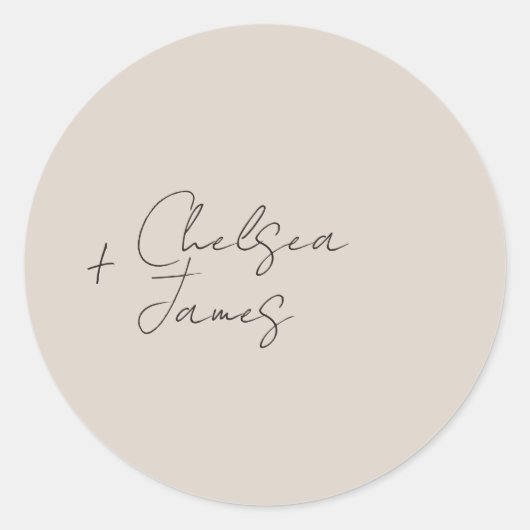 Neutral Taupe | Chic Script minimalistische bruilo Ronde Sticker (Voorkant)