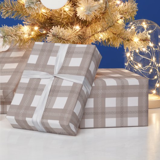 Neutral Taupe Christmas Plaid Pattern Cadeaupapier (Feestdagen)
