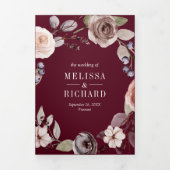 Neutral Taupe Floral QR Code Burgundy Wedding Drieluik Uitnodiging (Cover)