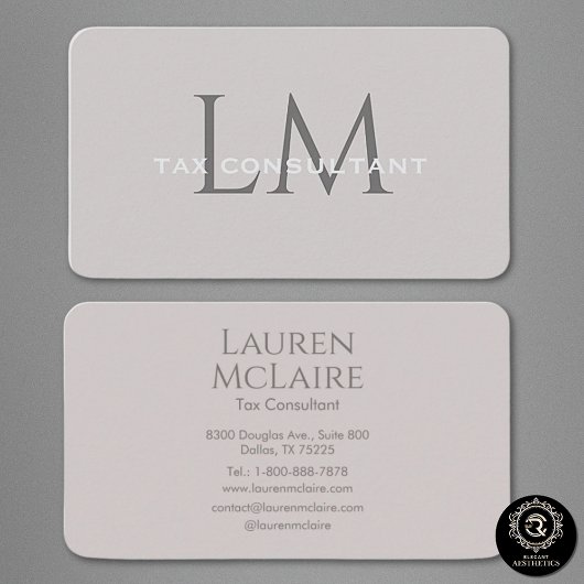 Neutral Taupe Gray Monogram Business Card Visitekaartje