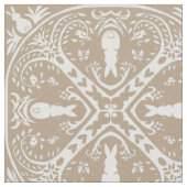Neutral Taupe White Bunny Rabbit Medallion Design Stof (Close Up)