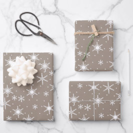 Neutral Taupe Winter Holiday Snowflake Patroon Inpakpapier Vel