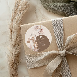 Neutral Teddy Balloon Floral Baby Shower Thank You Ronde Sticker