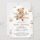 Neutral Teddy Bear Airplane Arch Baby shower Kaart (Voorkant)