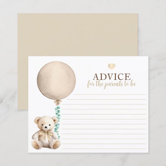 Neutral Teddy Bear Baby shower advies Kaart (Voorkant / Achterkant)