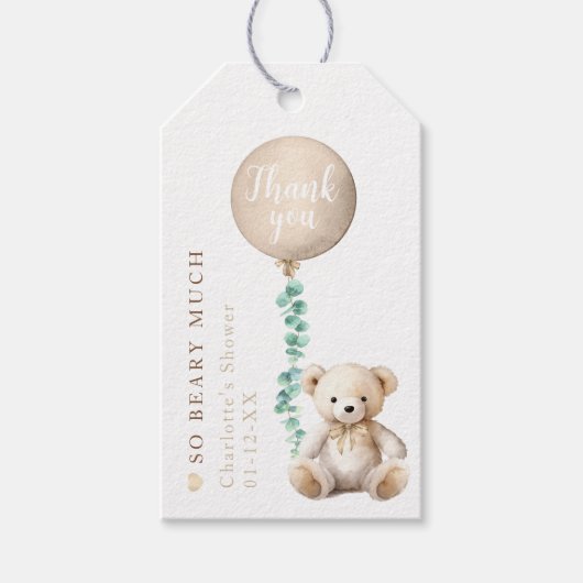 Neutral Teddy Bear Baby shower Bedankt Label Cadeaulabel (Voorkant)