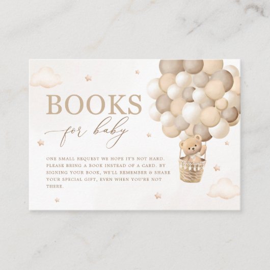 Neutral Teddy Bear Baby shower Boek Aanvraag Informatiekaartje (Voorkant)