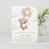 Neutral Teddy Bear Baby Shower bow Green Balloons Kaart (Staand voorkant)