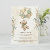 Neutral Teddy Bear Baby Shower flower Green Kaart (Staand voorkant)
