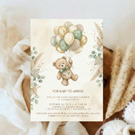 Neutral Teddy Bear Baby Shower flower Green Kaart