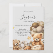 Neutral Teddy Bear Baby Shower Invitation Kaart (Voorkant)