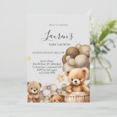 Neutral Teddy Bear Baby Shower Invitation Kaart (Staand voorkant)