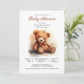 Neutral Teddy Bear Baby Shower Kaart (Staand voorkant)