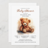 Neutral Teddy Bear Baby Shower Kaart (Voorkant / Achterkant)