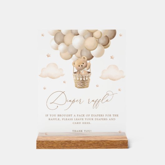 Neutral Teddy Bear Baby shower Luier Raffle Acryl Bord (Voorkant)