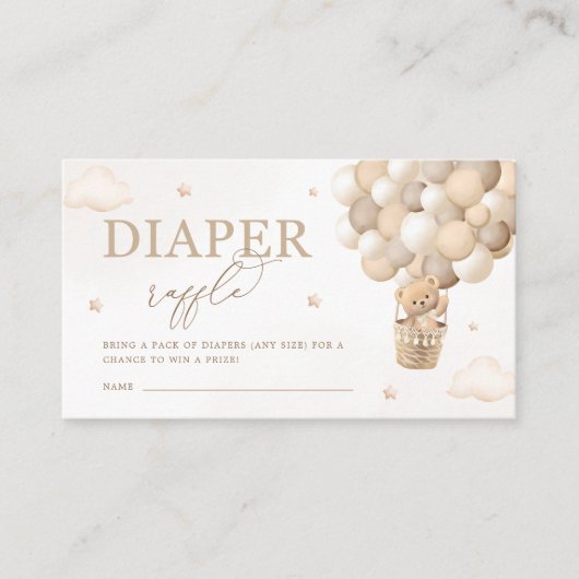 Neutral Teddy Bear Baby shower Luier Raffle Informatiekaartje (Voorkant)