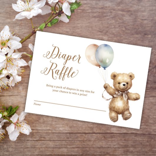 Neutral Teddy Bear Baby shower Luier Raffle Informatiekaartje