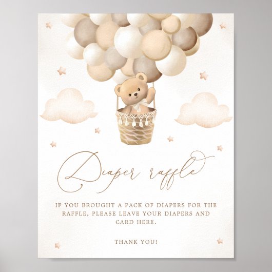 Neutral Teddy Bear Baby shower Luier Raffle Poster (Voorkant)