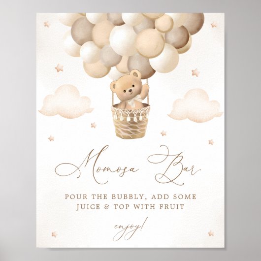 Neutral Teddy Bear Baby shower Mimosa Bar Poster (Voorkant)