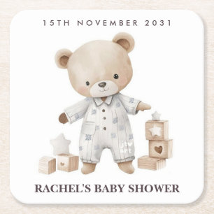 Neutral Teddy Bear Baby shower Onderzetters