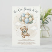 Neutral Teddy Bear Baby Shower Sage Green Balloons Kaart (Staand voorkant)